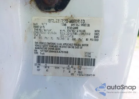 2014 Ford F-250 Xl из США, поврежденный, VIN 1FTBF2B66EEA75168